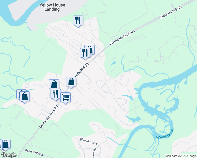 map of restaurants, bars, coffee shops, grocery stores, and more near 222 Kelsey Boulevard in Charleston