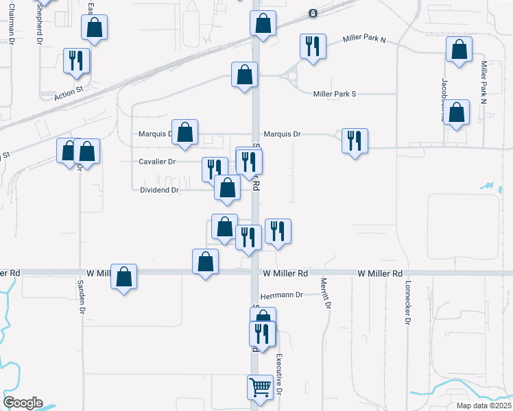 map of restaurants, bars, coffee shops, grocery stores, and more near in Garland