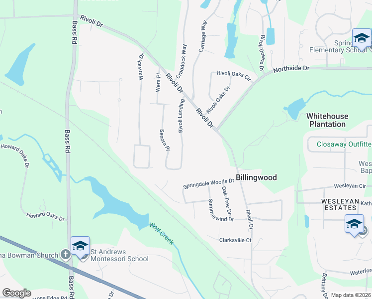 map of restaurants, bars, coffee shops, grocery stores, and more near 176 Rivoli Landing in Macon