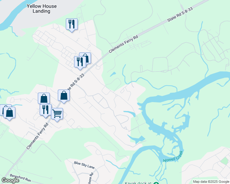 map of restaurants, bars, coffee shops, grocery stores, and more near 11105 Sweet Place in Charleston
