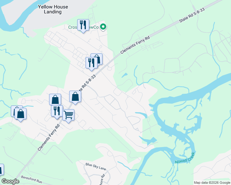 map of restaurants, bars, coffee shops, grocery stores, and more near 307 Morning Marsh Ln in Charleston