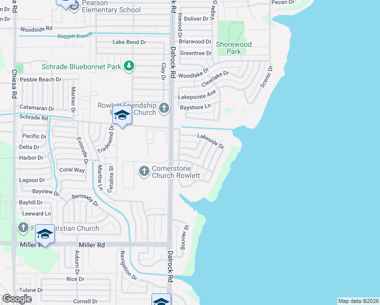 map of restaurants, bars, coffee shops, grocery stores, and more near 4002 Gulfview Drive in Rowlett