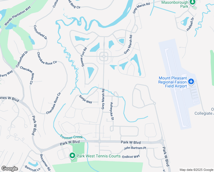 map of restaurants, bars, coffee shops, grocery stores, and more near 2125 Baldwin Park Drive in Mount Pleasant