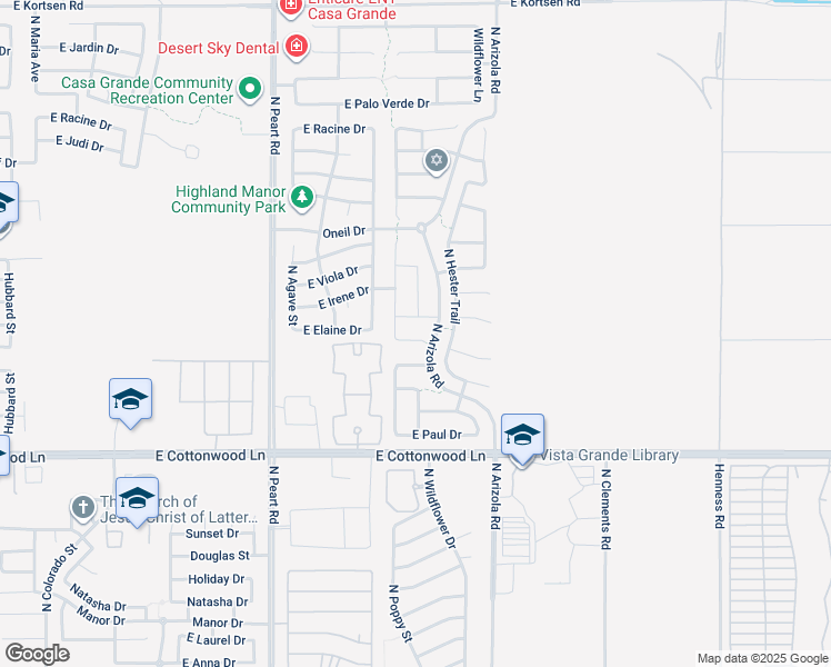map of restaurants, bars, coffee shops, grocery stores, and more near 1628 Jerry Court in Casa Grande