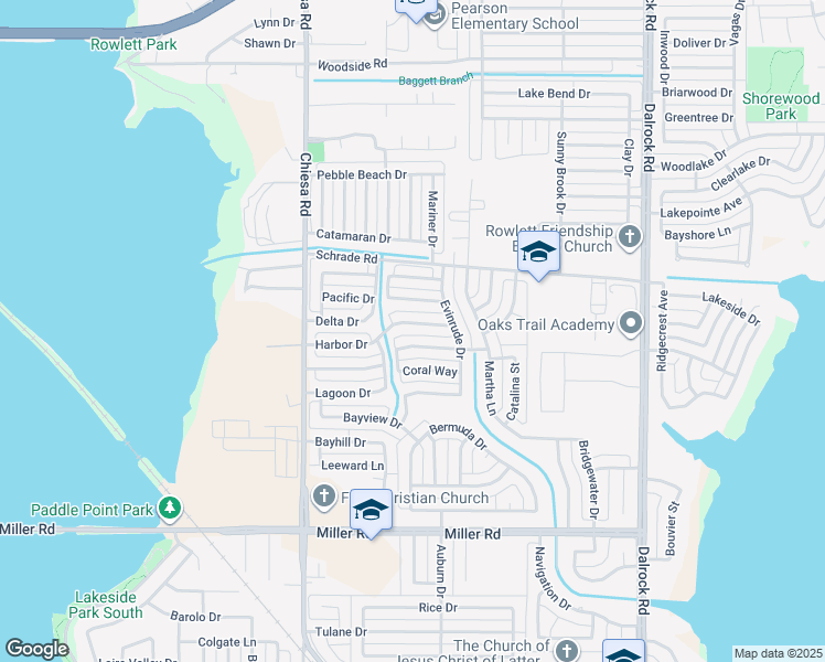 map of restaurants, bars, coffee shops, grocery stores, and more near 7706 Tidewater Drive in Rowlett