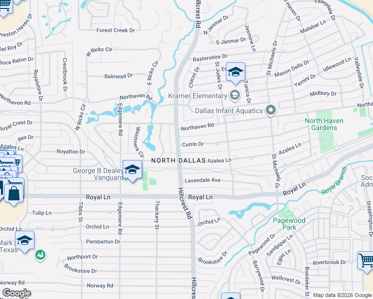 map of restaurants, bars, coffee shops, grocery stores, and more near 6914 Currin Drive in Dallas