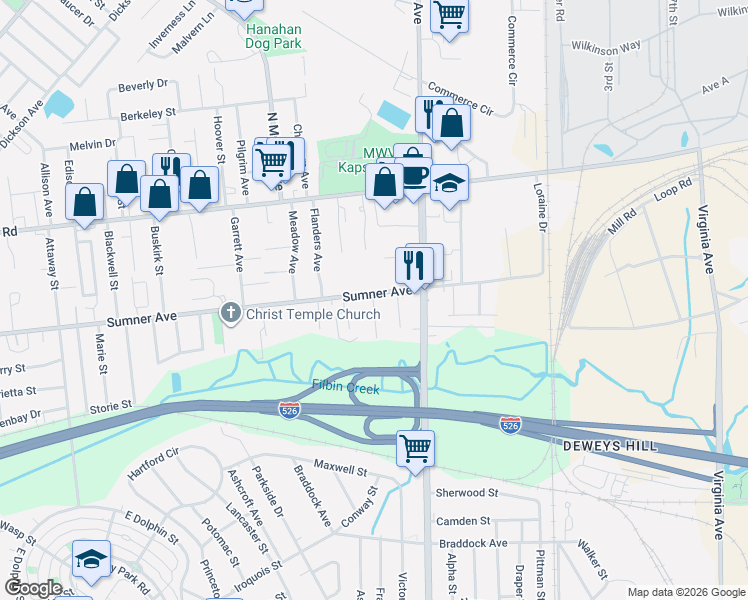 map of restaurants, bars, coffee shops, grocery stores, and more near 5466 Annette Street in North Charleston