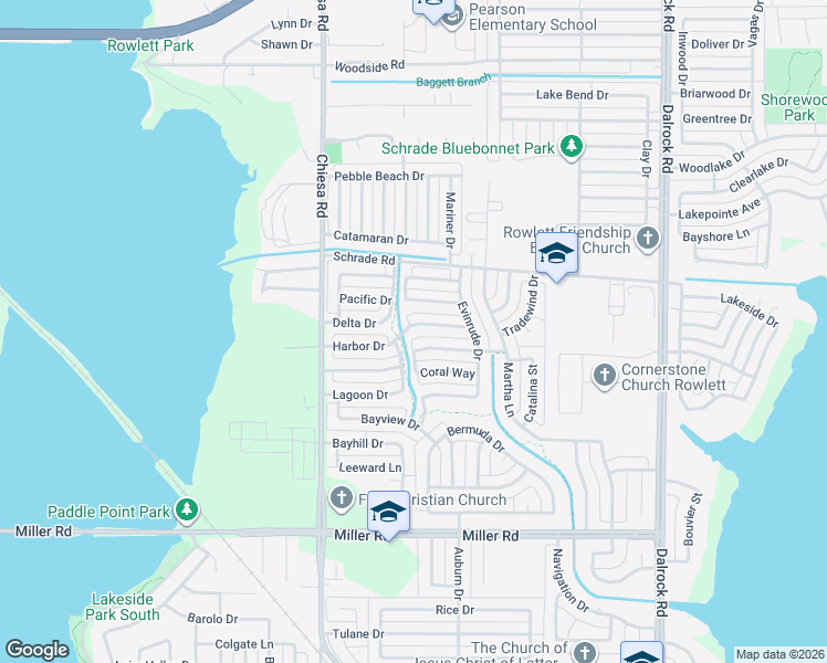 map of restaurants, bars, coffee shops, grocery stores, and more near 7602 Harbor Drive in Rowlett