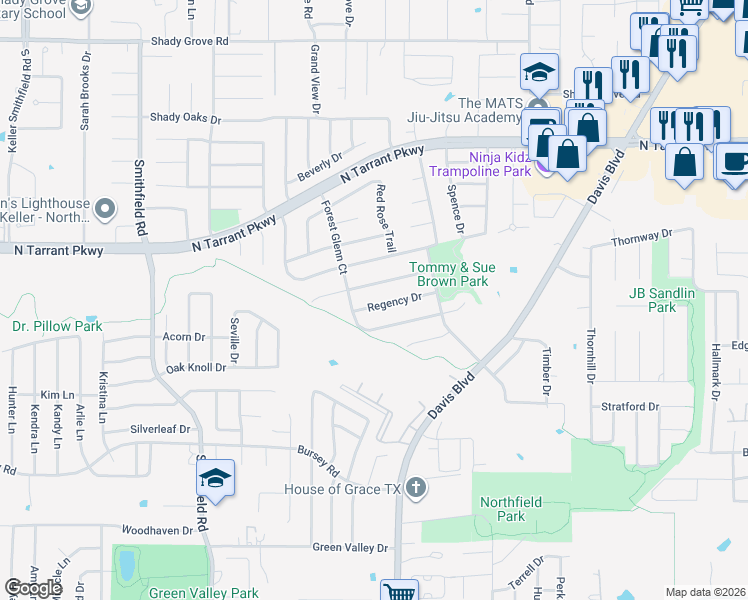 map of restaurants, bars, coffee shops, grocery stores, and more near 8213 Regency Dr in North Richland Hills
