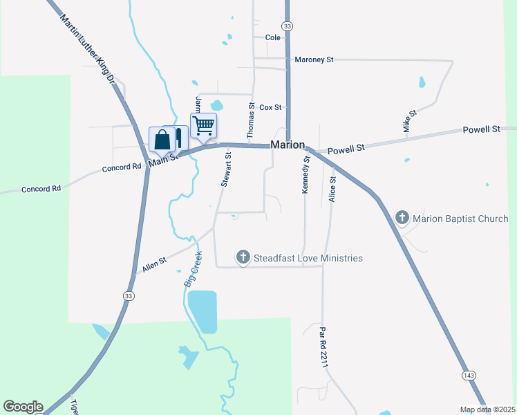 map of restaurants, bars, coffee shops, grocery stores, and more near 128 Simmons Street in Marion