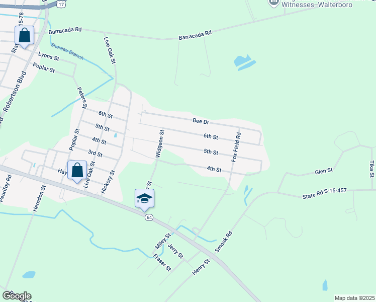 map of restaurants, bars, coffee shops, grocery stores, and more near 522 5th Street in Walterboro