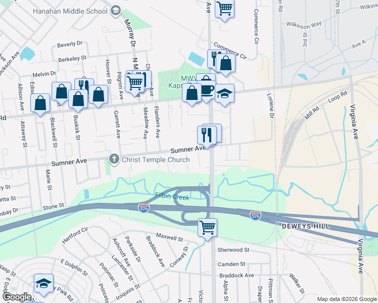 map of restaurants, bars, coffee shops, grocery stores, and more near 5466 Annette Street in North Charleston