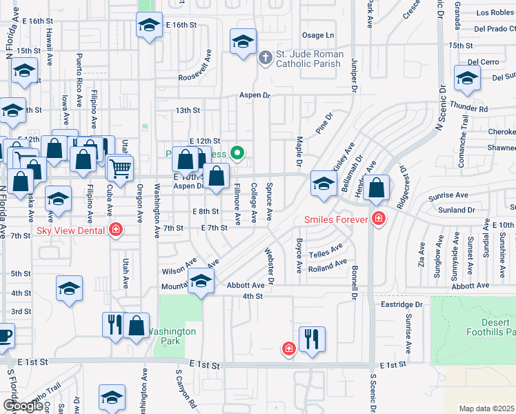 map of restaurants, bars, coffee shops, grocery stores, and more near 800 College Avenue in Alamogordo