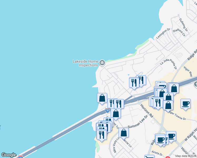 map of restaurants, bars, coffee shops, grocery stores, and more near 3916 Mediterranean Street in Rockwall