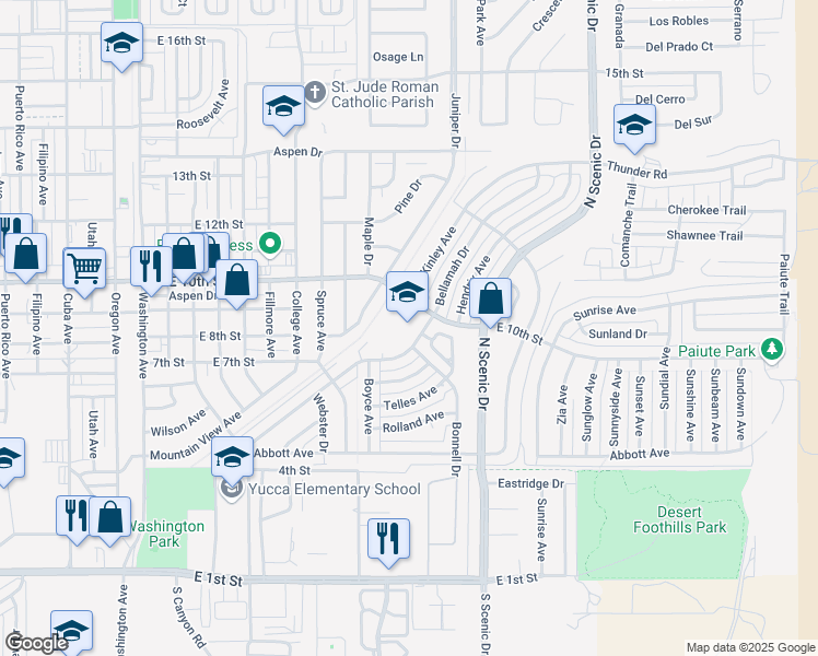 map of restaurants, bars, coffee shops, grocery stores, and more near 2410 East 10th Street in Alamogordo