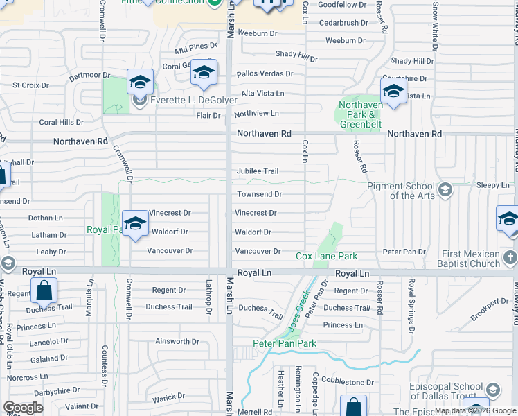 map of restaurants, bars, coffee shops, grocery stores, and more near 3724 Vinecrest Drive in Dallas