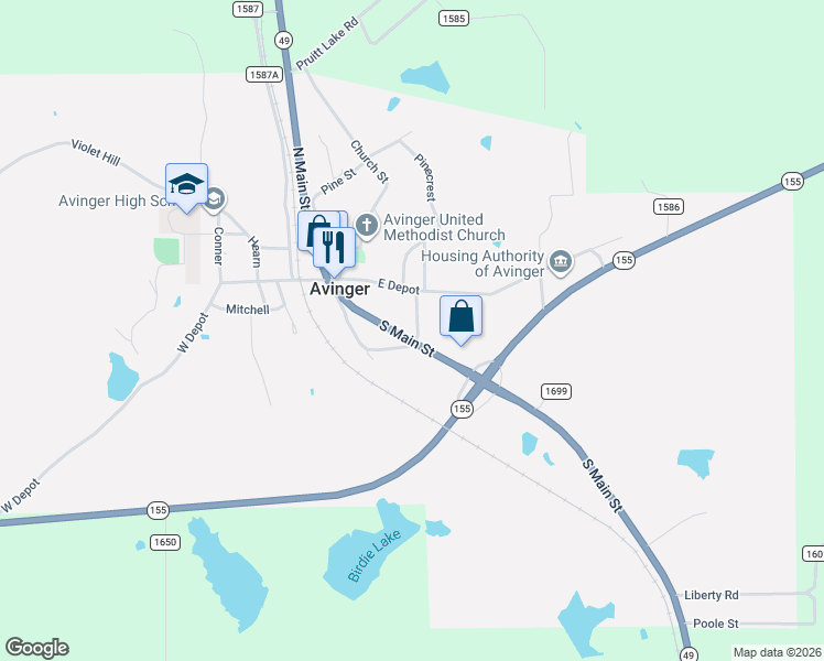 map of restaurants, bars, coffee shops, grocery stores, and more near 50 Mckinney in Avinger