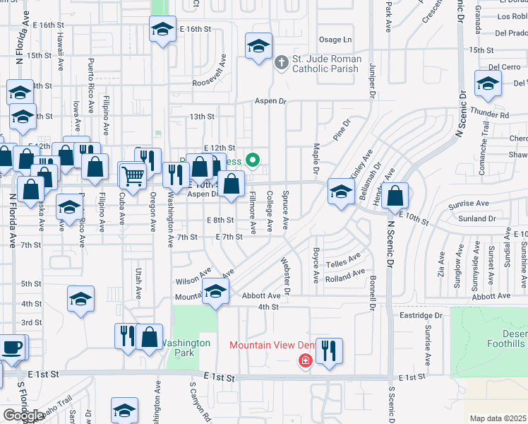 map of restaurants, bars, coffee shops, grocery stores, and more near 705 College Avenue in Alamogordo