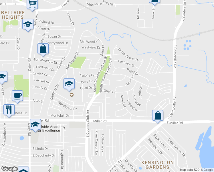 map of restaurants, bars, coffee shops, grocery stores, and more near 1410 Bob White Drive in Garland