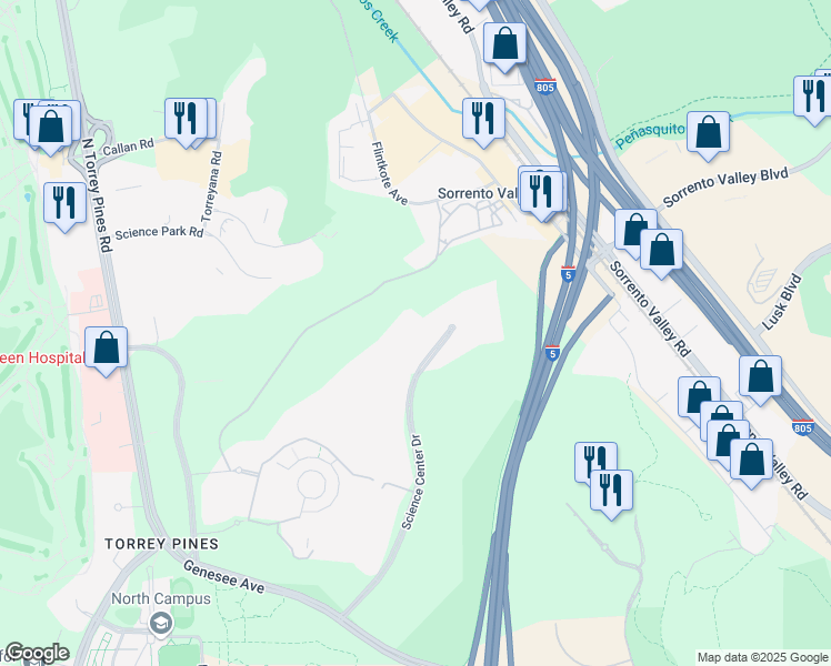 map of restaurants, bars, coffee shops, grocery stores, and more near 10646 Science Center Drive in San Diego