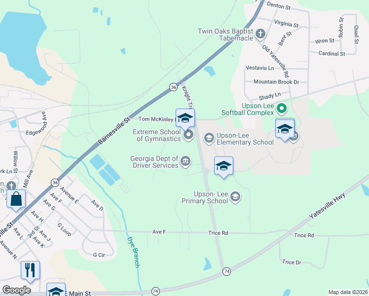 map of restaurants, bars, coffee shops, grocery stores, and more near 283 Knight Trail in Thomaston