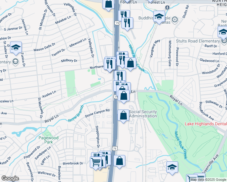 map of restaurants, bars, coffee shops, grocery stores, and more near 10951 Stone Canyon Road in Dallas
