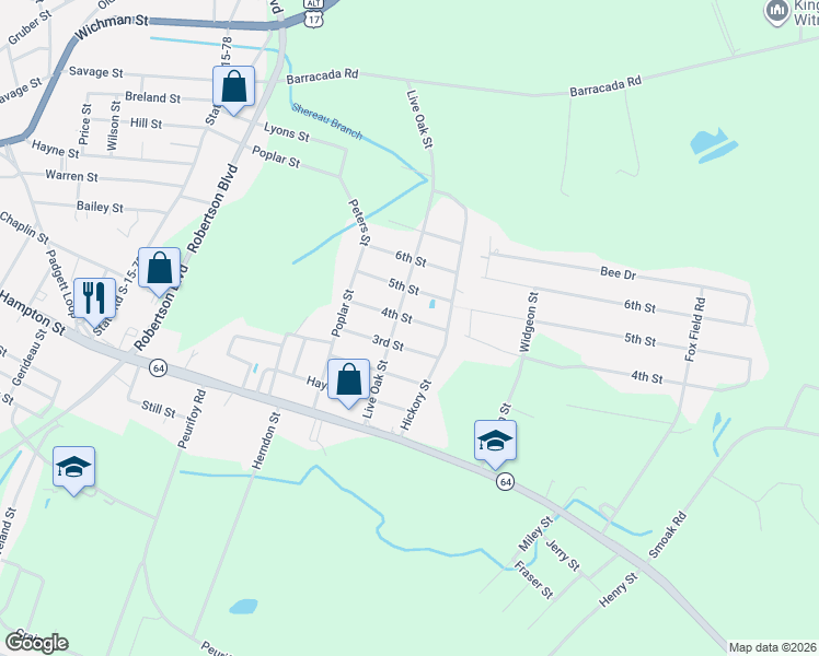 map of restaurants, bars, coffee shops, grocery stores, and more near 303 3rd Street in Walterboro