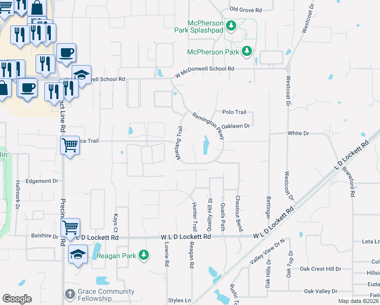 map of restaurants, bars, coffee shops, grocery stores, and more near 6101 Equestrian Court in Colleyville