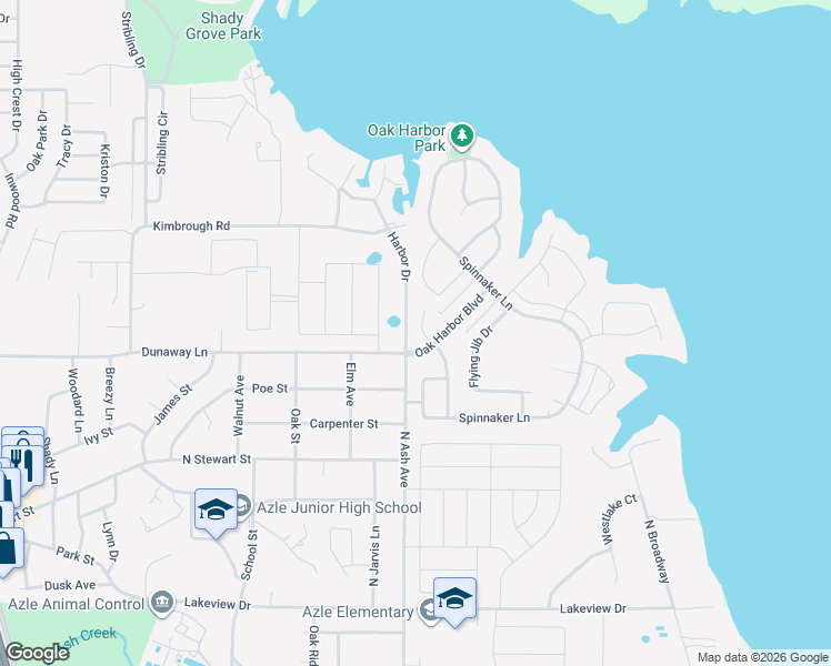 map of restaurants, bars, coffee shops, grocery stores, and more near 1209 Oak Harbor Boulevard in Azle