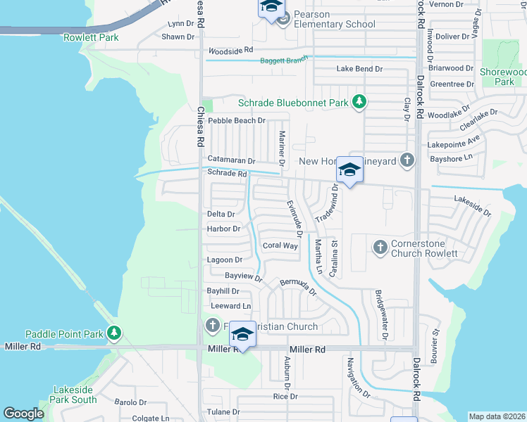 map of restaurants, bars, coffee shops, grocery stores, and more near 7607 Harbor Drive in Rowlett
