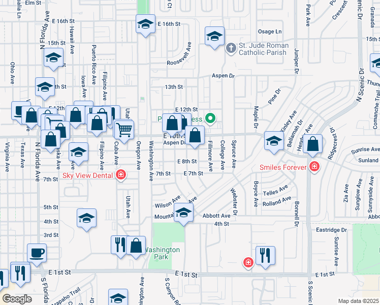 map of restaurants, bars, coffee shops, grocery stores, and more near 1700 9th Street in Alamogordo