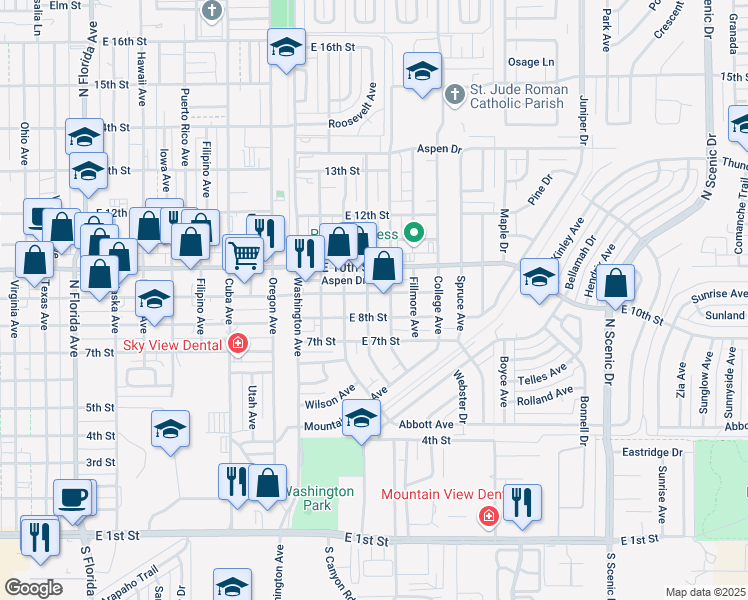 map of restaurants, bars, coffee shops, grocery stores, and more near 1700 9th Street in Alamogordo