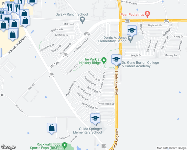 map of restaurants, bars, coffee shops, grocery stores, and more near 2846 Bentridge Drive in Rockwall