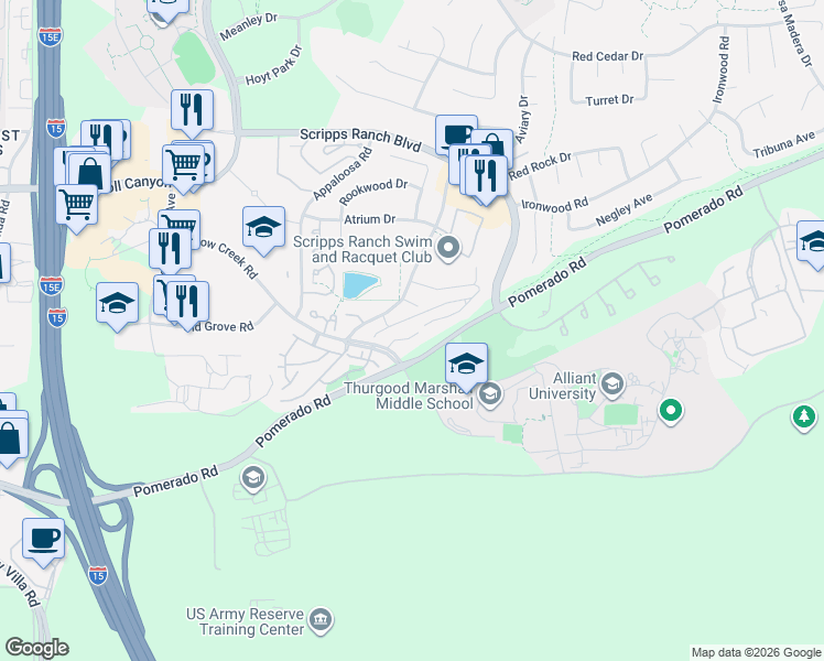 map of restaurants, bars, coffee shops, grocery stores, and more near 10522 Caminito Sopadilla in San Diego