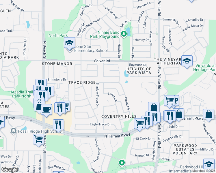map of restaurants, bars, coffee shops, grocery stores, and more near 4929 Diamond Trace Trail in Fort Worth
