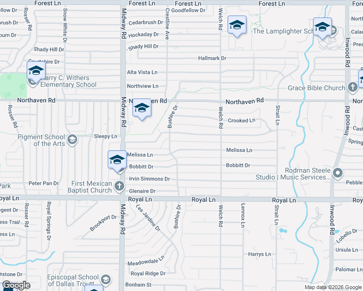 map of restaurants, bars, coffee shops, grocery stores, and more near 4446 San Gabriel Drive in Dallas