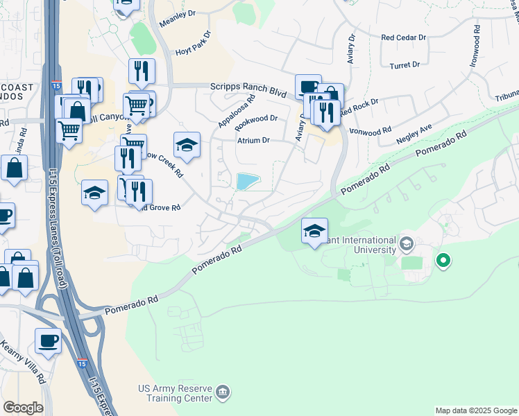 map of restaurants, bars, coffee shops, grocery stores, and more near 10374 Caminito Banyon in San Diego