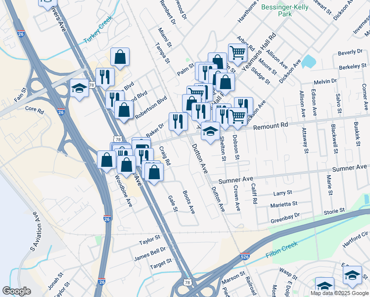 map of restaurants, bars, coffee shops, grocery stores, and more near 5653 Sablewood Street in North Charleston