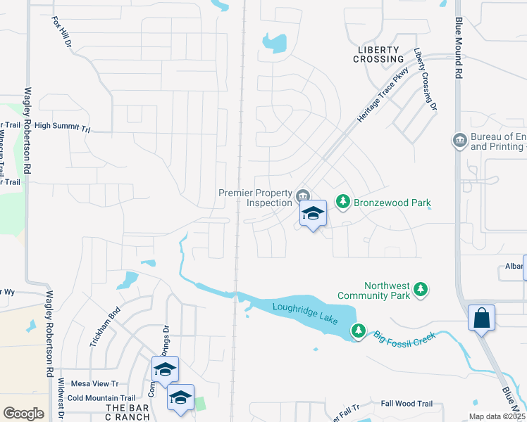 map of restaurants, bars, coffee shops, grocery stores, and more near 9100 Wagley Robertson Road in Fort Worth