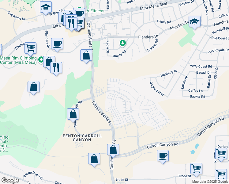 map of restaurants, bars, coffee shops, grocery stores, and more near 10211 Camino Santa Fe in San Diego