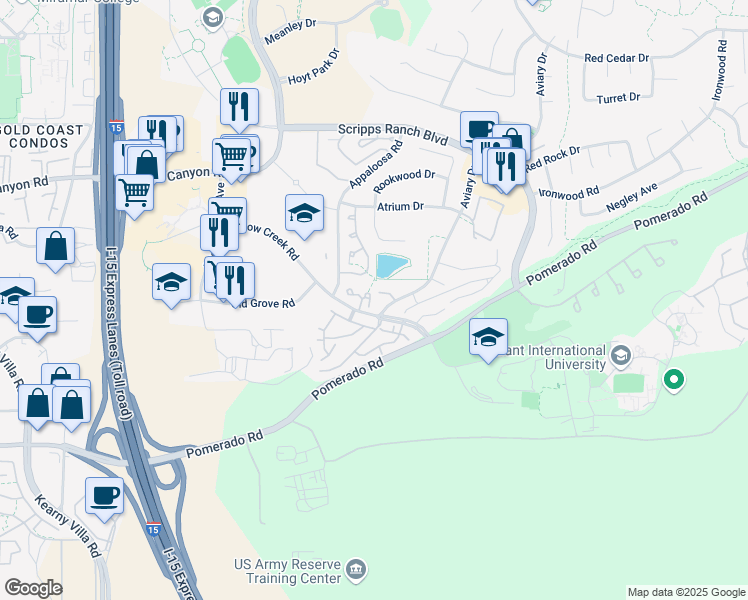 map of restaurants, bars, coffee shops, grocery stores, and more near 10318 Caminito Agadir in San Diego