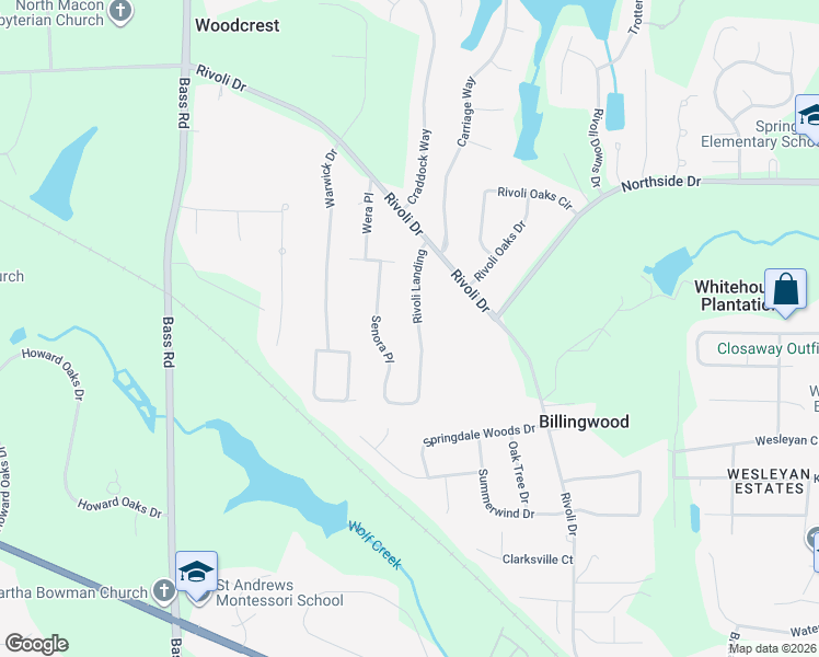 map of restaurants, bars, coffee shops, grocery stores, and more near 117 Senora Place in Macon
