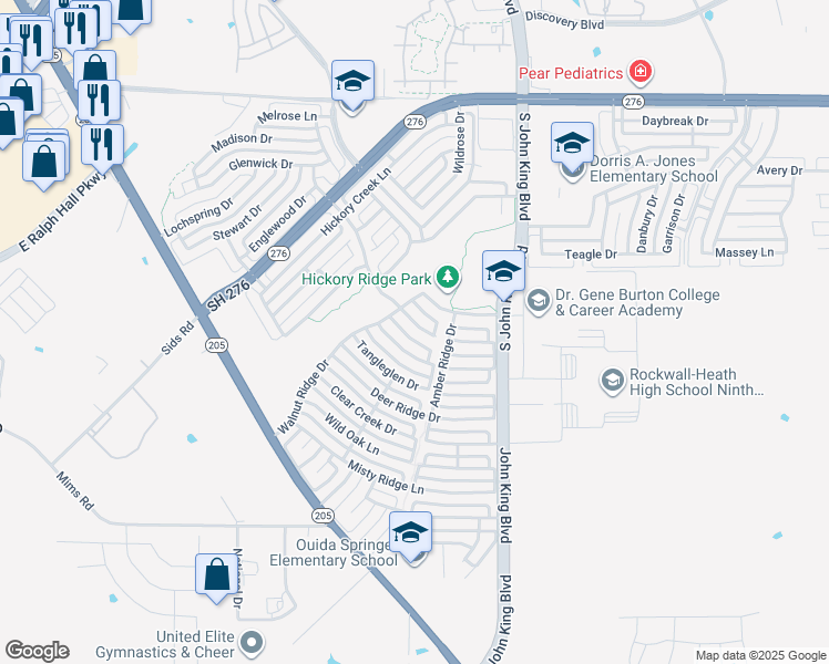 map of restaurants, bars, coffee shops, grocery stores, and more near 2841 Lost Creek Court in Rockwall