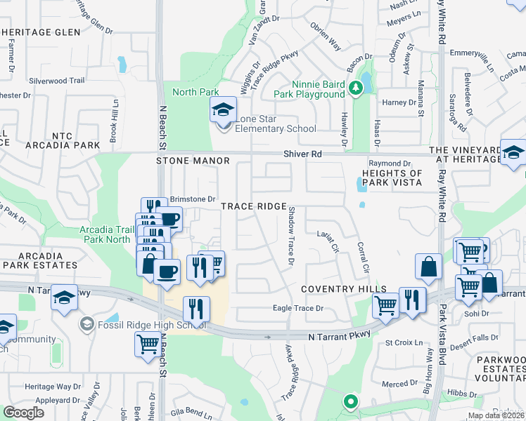 map of restaurants, bars, coffee shops, grocery stores, and more near 4801 Diamond Trace Trail in Fort Worth