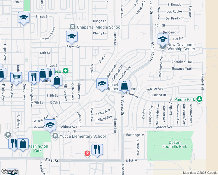 map of restaurants, bars, coffee shops, grocery stores, and more near 1008 Bellamah Drive in Alamogordo