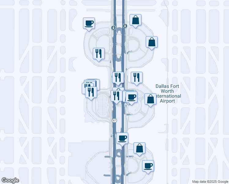 map of restaurants, bars, coffee shops, grocery stores, and more near South International Parkway in Grapevine
