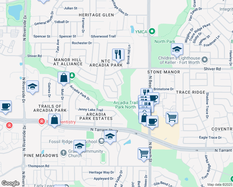 map of restaurants, bars, coffee shops, grocery stores, and more near 4257 Doe Creek Trail in Fort Worth