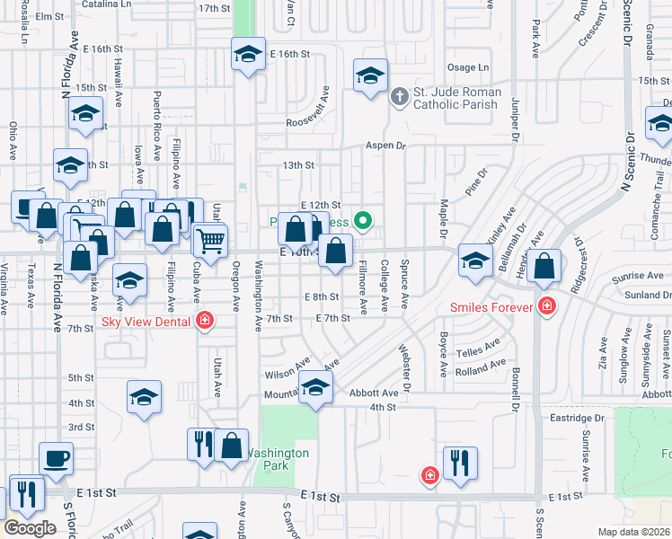 map of restaurants, bars, coffee shops, grocery stores, and more near 906 Monroe Avenue in Alamogordo