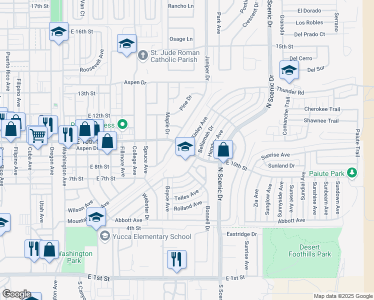map of restaurants, bars, coffee shops, grocery stores, and more near 2410 East 10th Street in Alamogordo