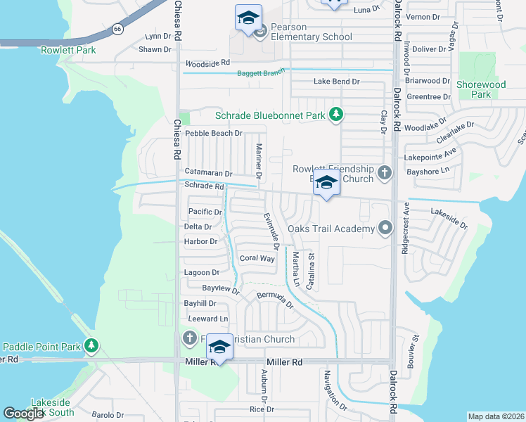 map of restaurants, bars, coffee shops, grocery stores, and more near 7707 Calypso Drive in Rowlett